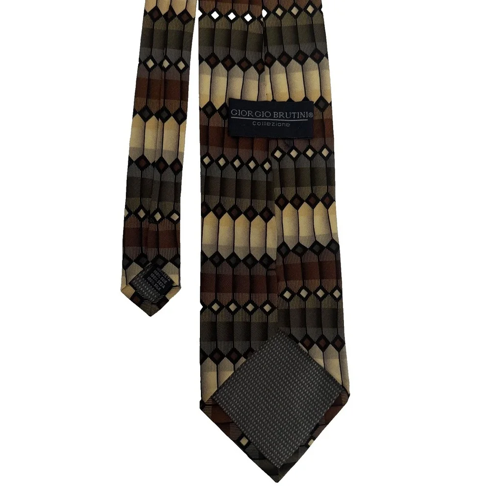 Giorgio Brutini Collezione 100% Silk Tie - Brown Necktie - Retro 80's - 90's